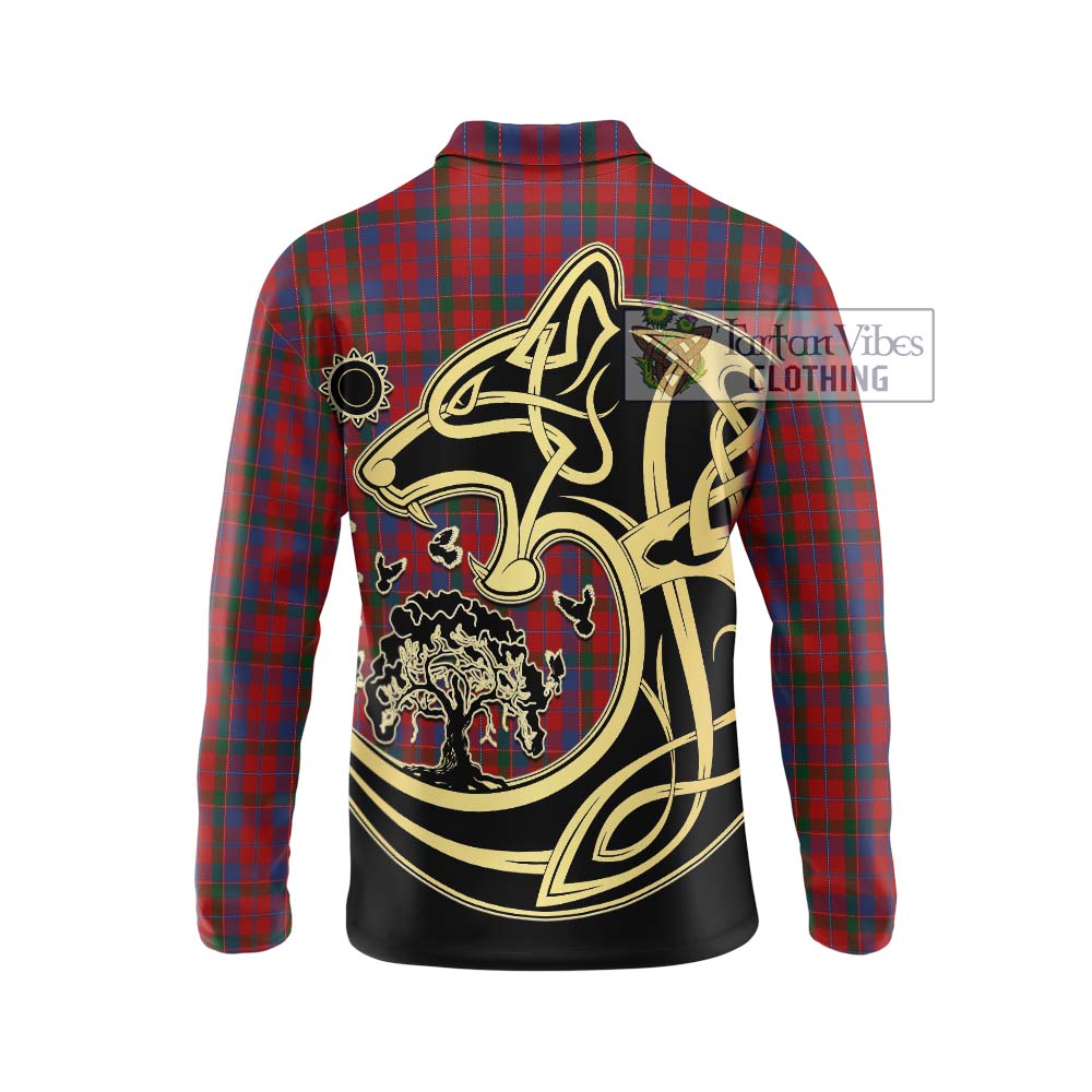 MacDonald of Glenaladale Tartan Long Sleeve Polo Shirt with Family Crest Celtic Wolf Style - Tartanvibesclothing Shop