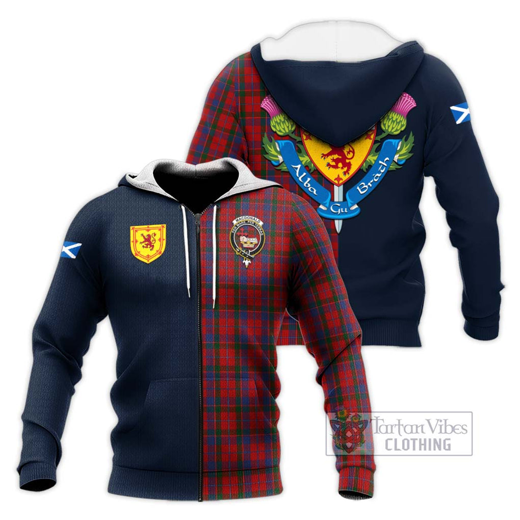 Tartan Vibes Clothing MacDonald of Glenaladale Tartan Knitted Hoodie with Scottish Lion Royal Arm Half Style