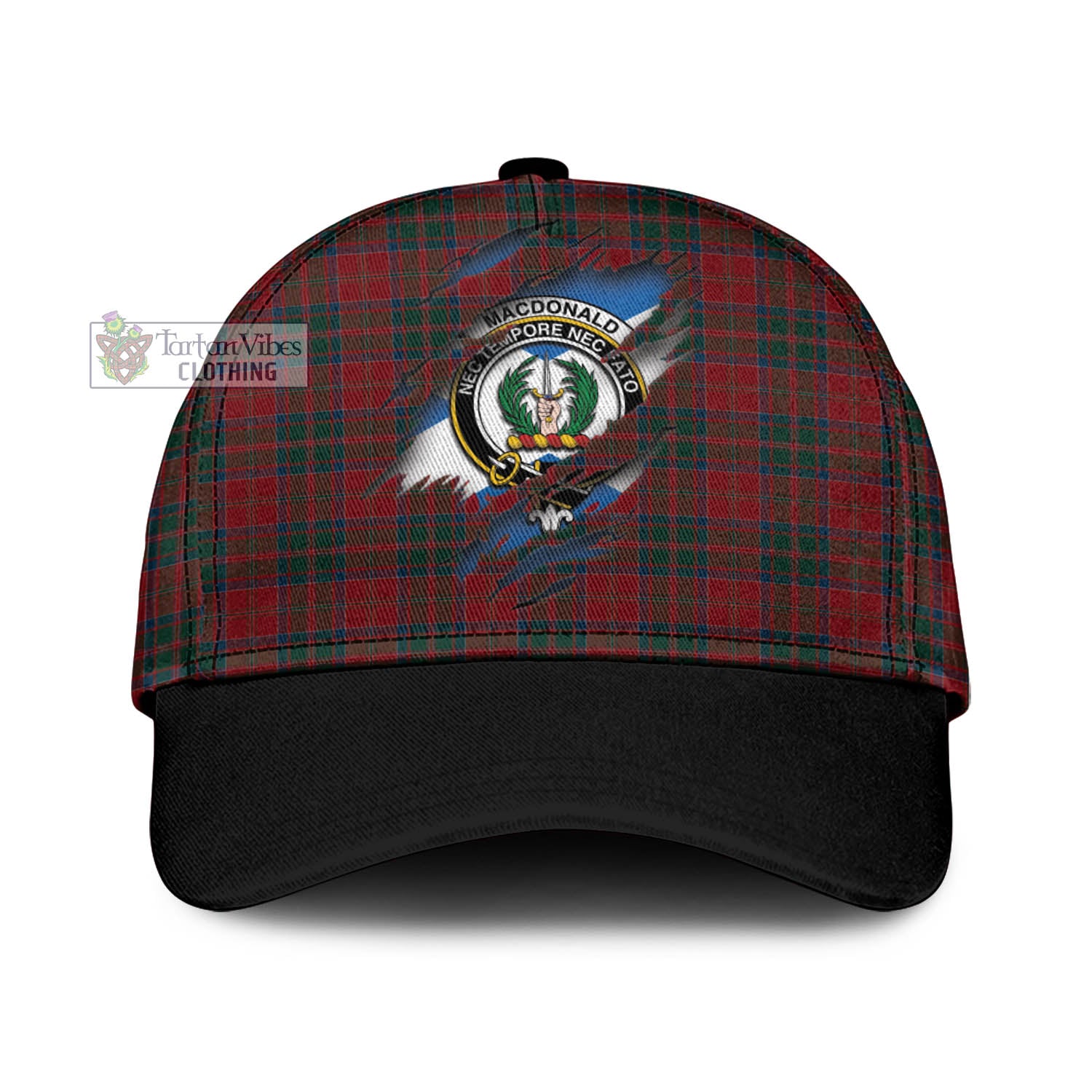 Tartan Vibes Clothing MacDonald of Glencoe Tartan Classic Cap with Family Crest In Me Style