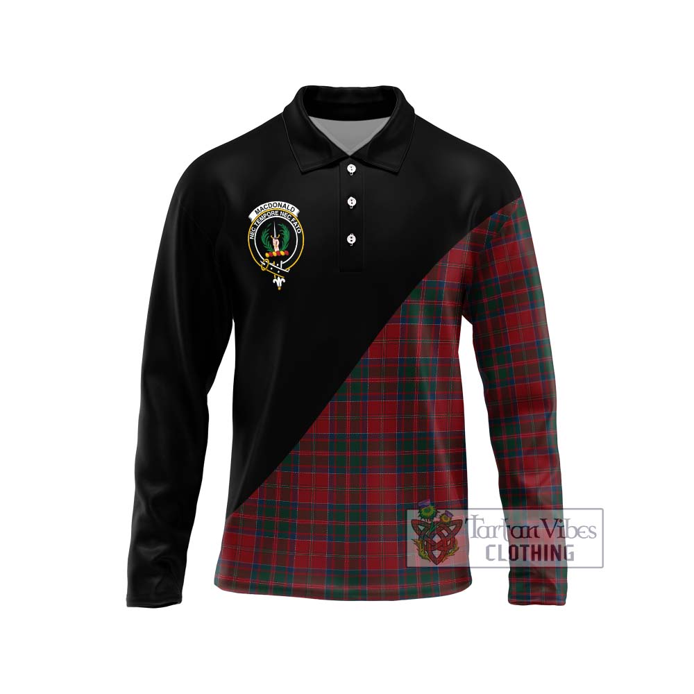 MacDonald (McDonald) of Glencoe Tartan Long Sleeve Polo Shirt with Family Crest and Military Logo Style Unisex - Tartanvibesclothing Shop