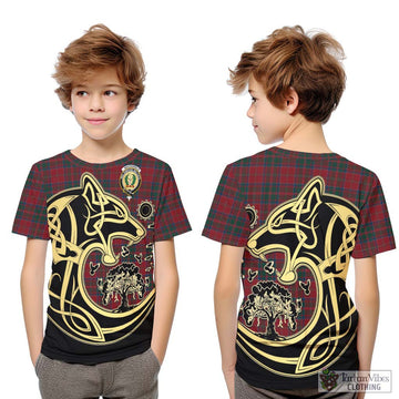 MacDonald (McDonald) of Glencoe Tartan Kid T-Shirt with Family Crest Celtic Wolf Style