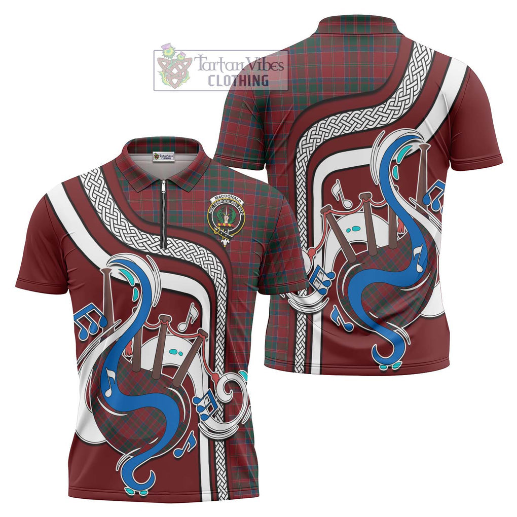 MacDonald (McDonald) of Glencoe Tartan Zipper Polo Shirt with Epic Bagpipe Style Unisex - Tartanvibesclothing Shop