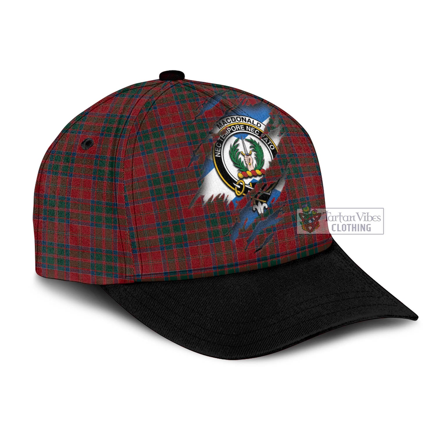 Tartan Vibes Clothing MacDonald of Glencoe Tartan Classic Cap with Family Crest In Me Style