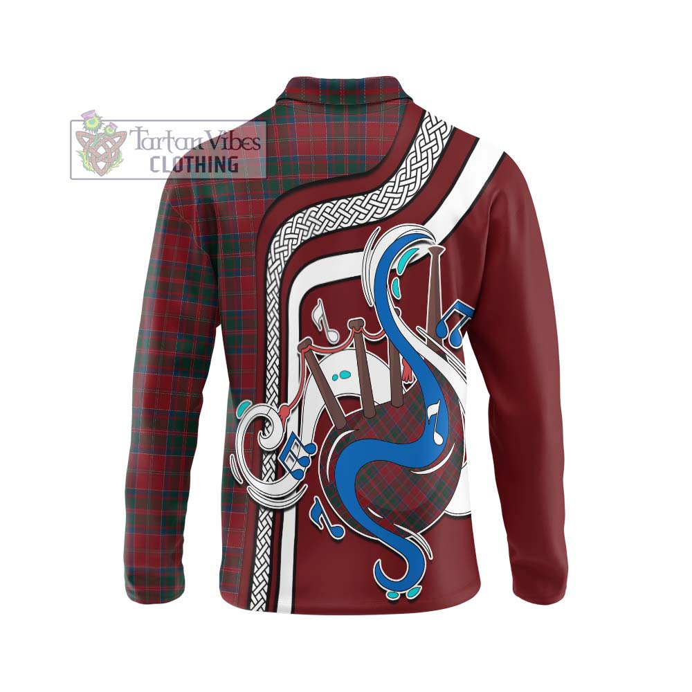 Tartan Vibes Clothing MacDonald of Glencoe Tartan Long Sleeve Polo Shirt with Epic Bagpipe Style