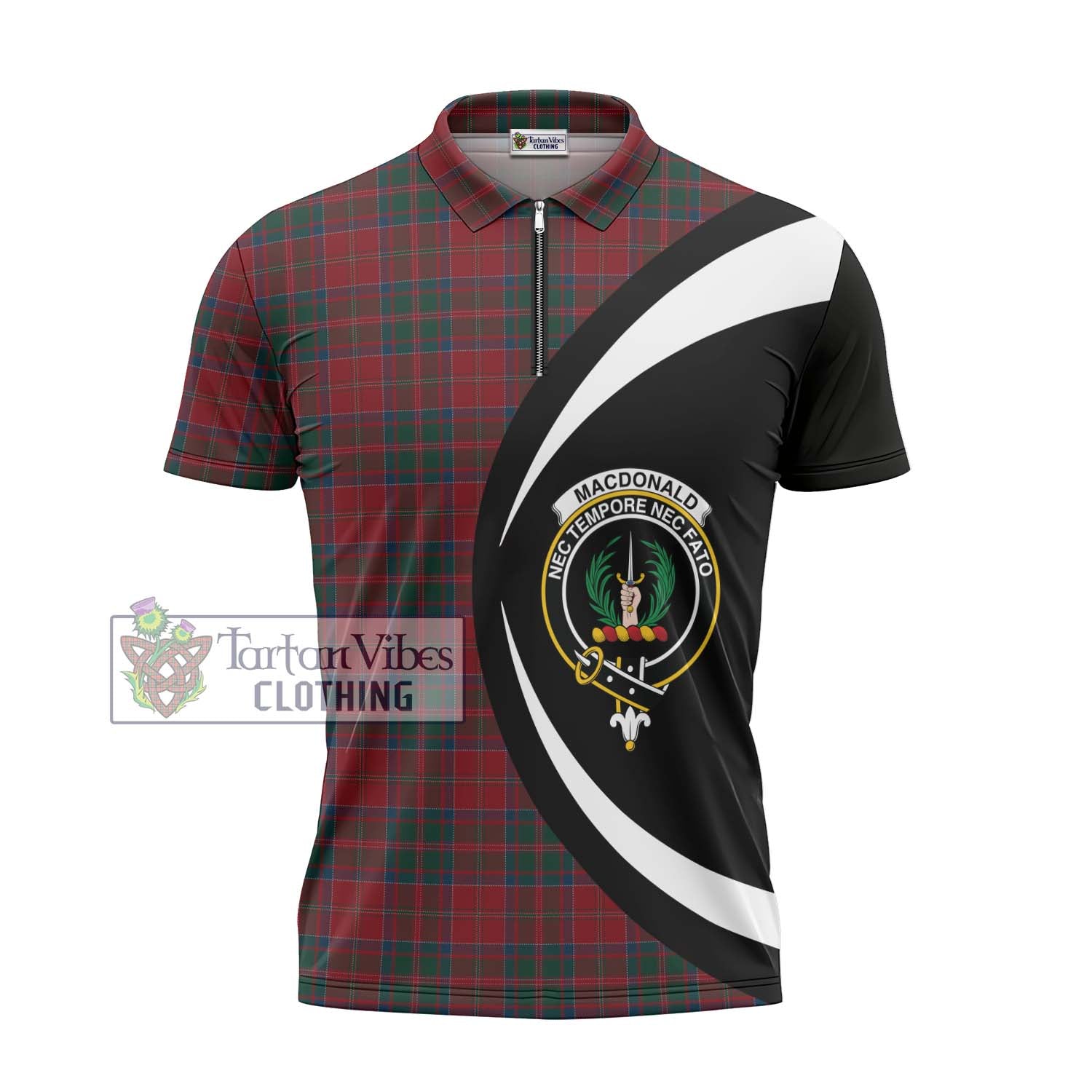 Tartan Vibes Clothing MacDonald of Glencoe Tartan Zipper Polo Shirt with Family Crest Circle Style