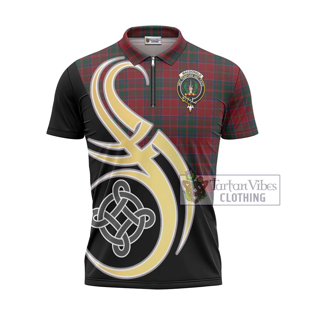 Tartan Vibes Clothing MacDonald of Glencoe Tartan Zipper Polo Shirt with Family Crest and Celtic Symbol Style