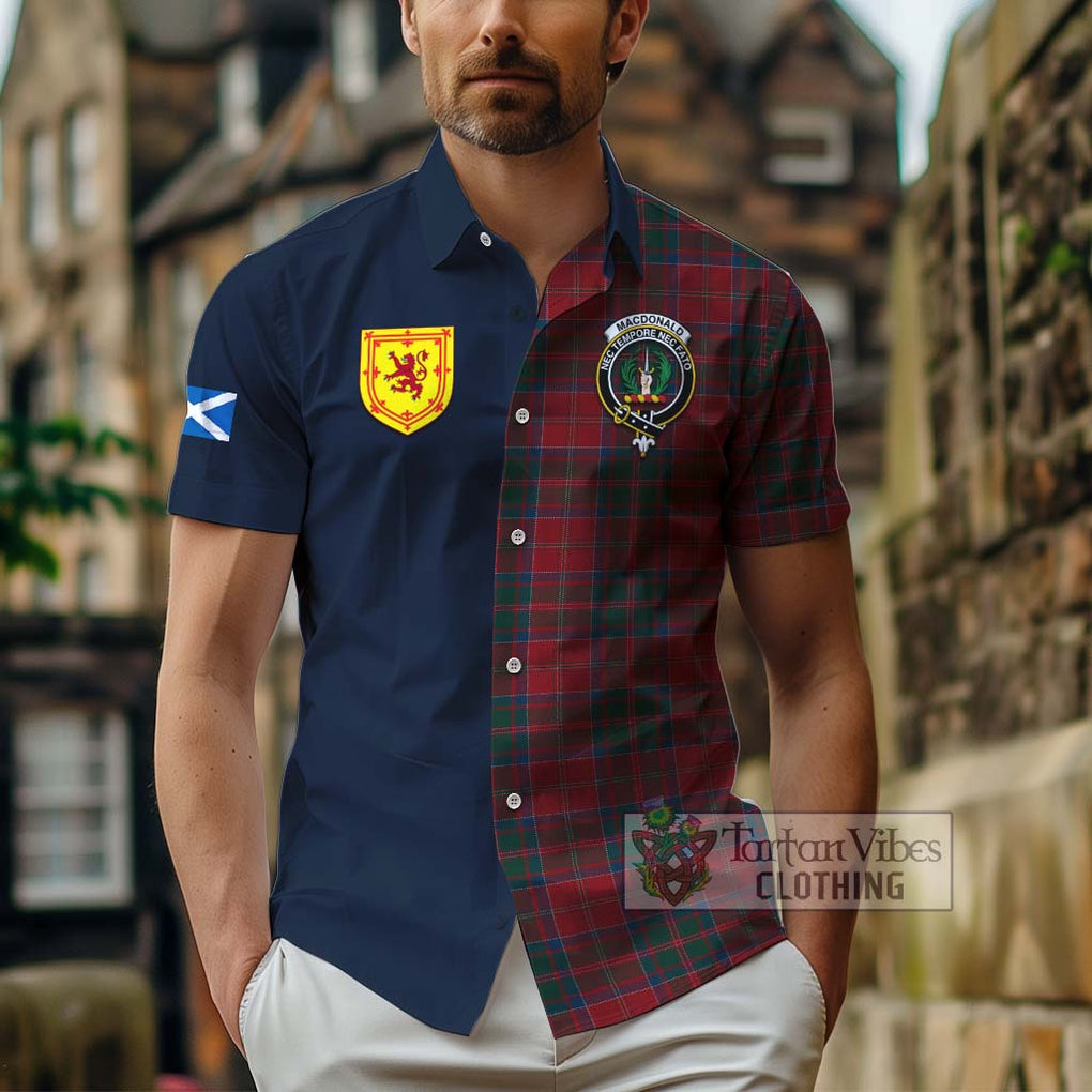 Tartan Vibes Clothing MacDonald of Glencoe Tartan Short Sleeve Button Shirt with Scottish Lion Royal Arm Half Style