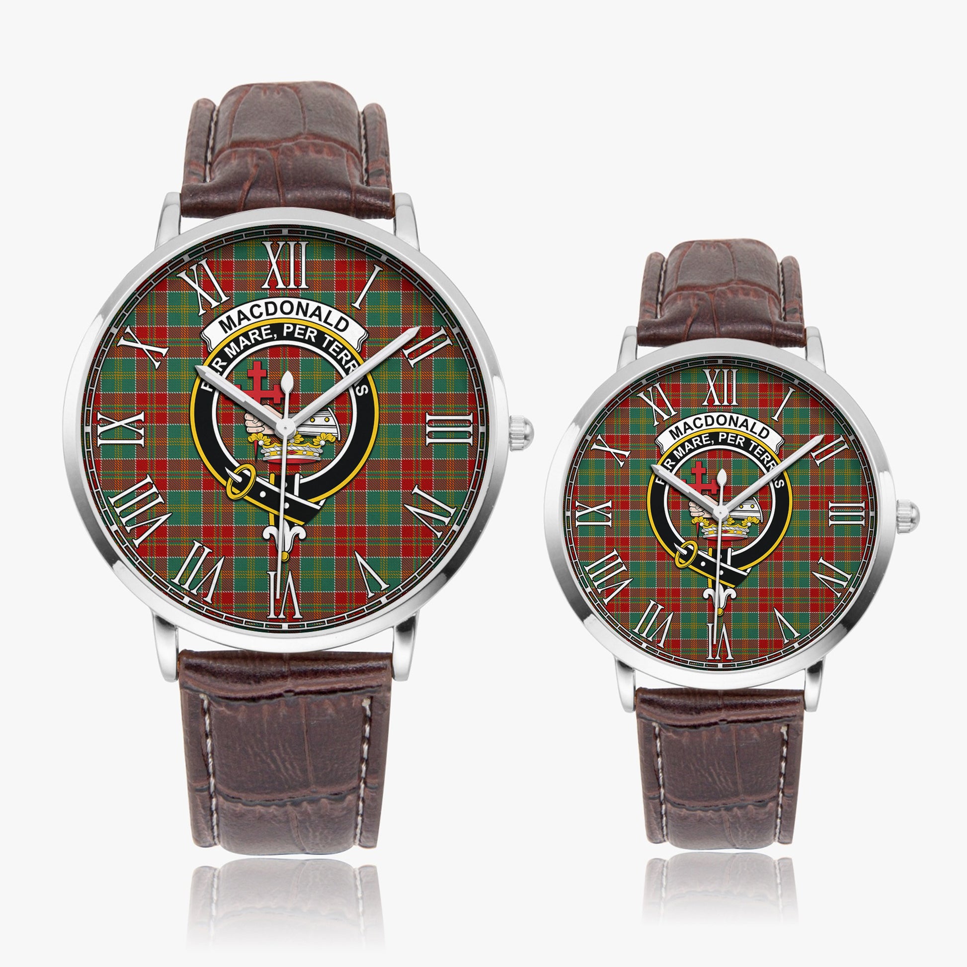 MacDonald of Kingsburgh Tartan Family Crest Leather Strap Quartz Watch - Tartanvibesclothing