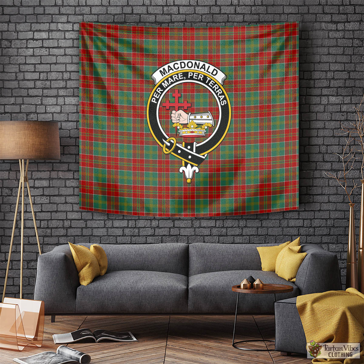 Tartan Vibes Clothing MacDonald of Kingsburgh Tartan Tapestry Wall Hanging and Home Decor for Room with Family Crest