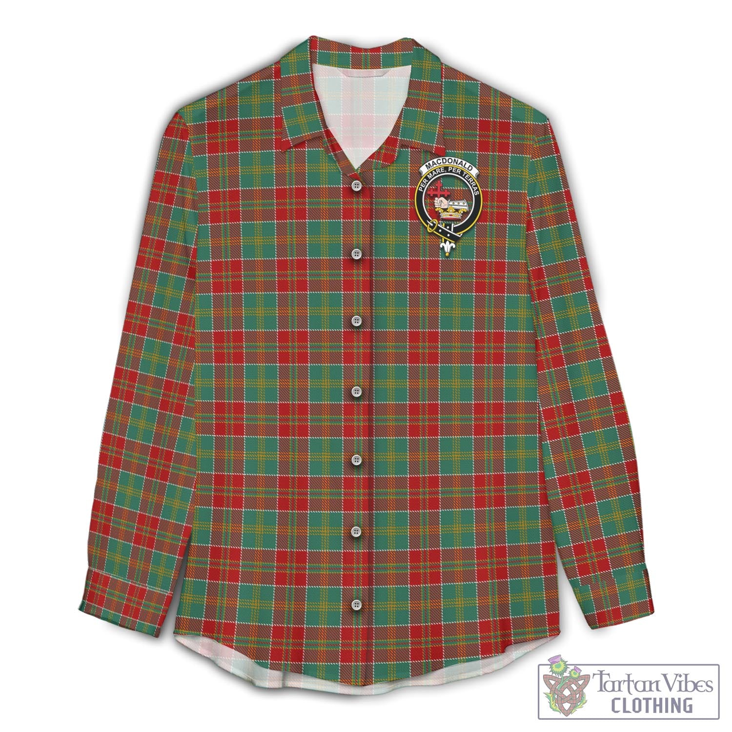 Tartan Vibes Clothing MacDonald of Kingsburgh Tartan Womens Casual Shirt with Family Crest