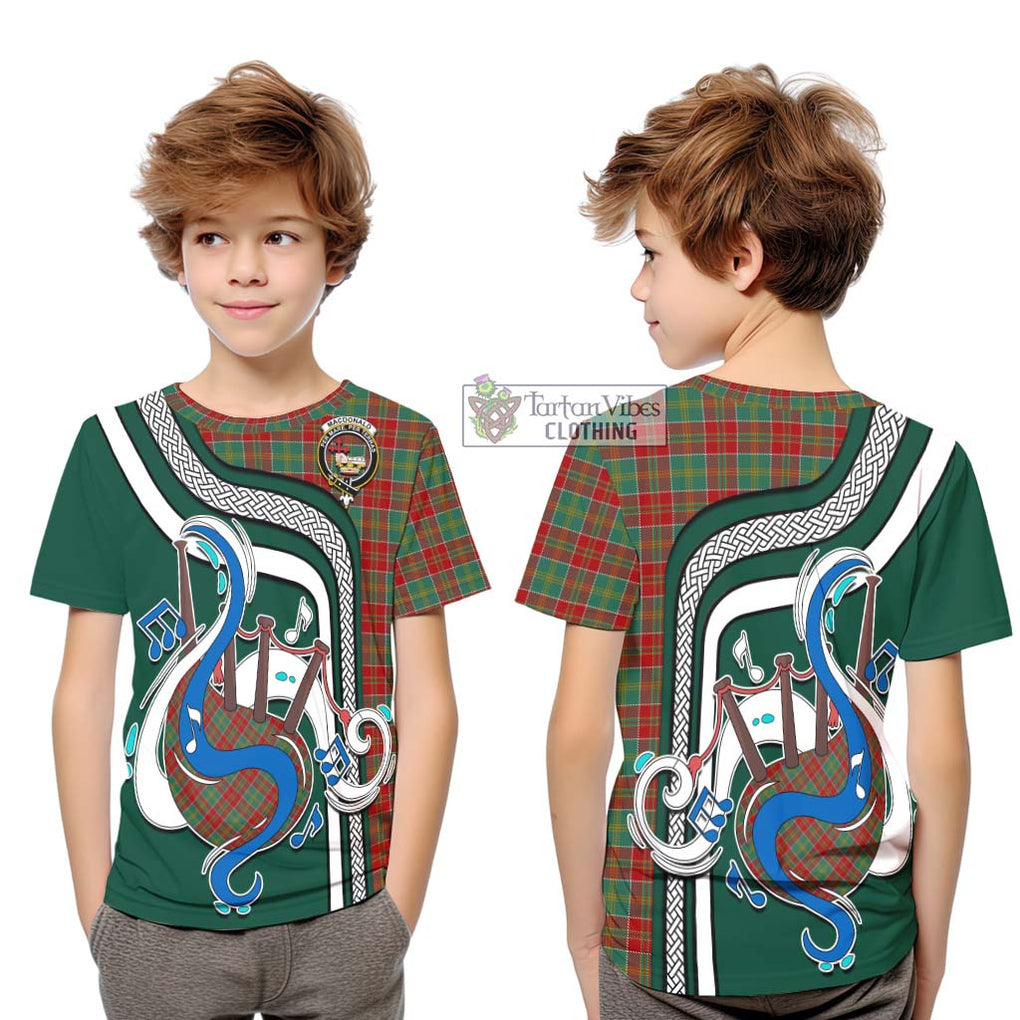 Tartan Vibes Clothing MacDonald of Kingsburgh Tartan Kid T-Shirt with Epic Bagpipe Style