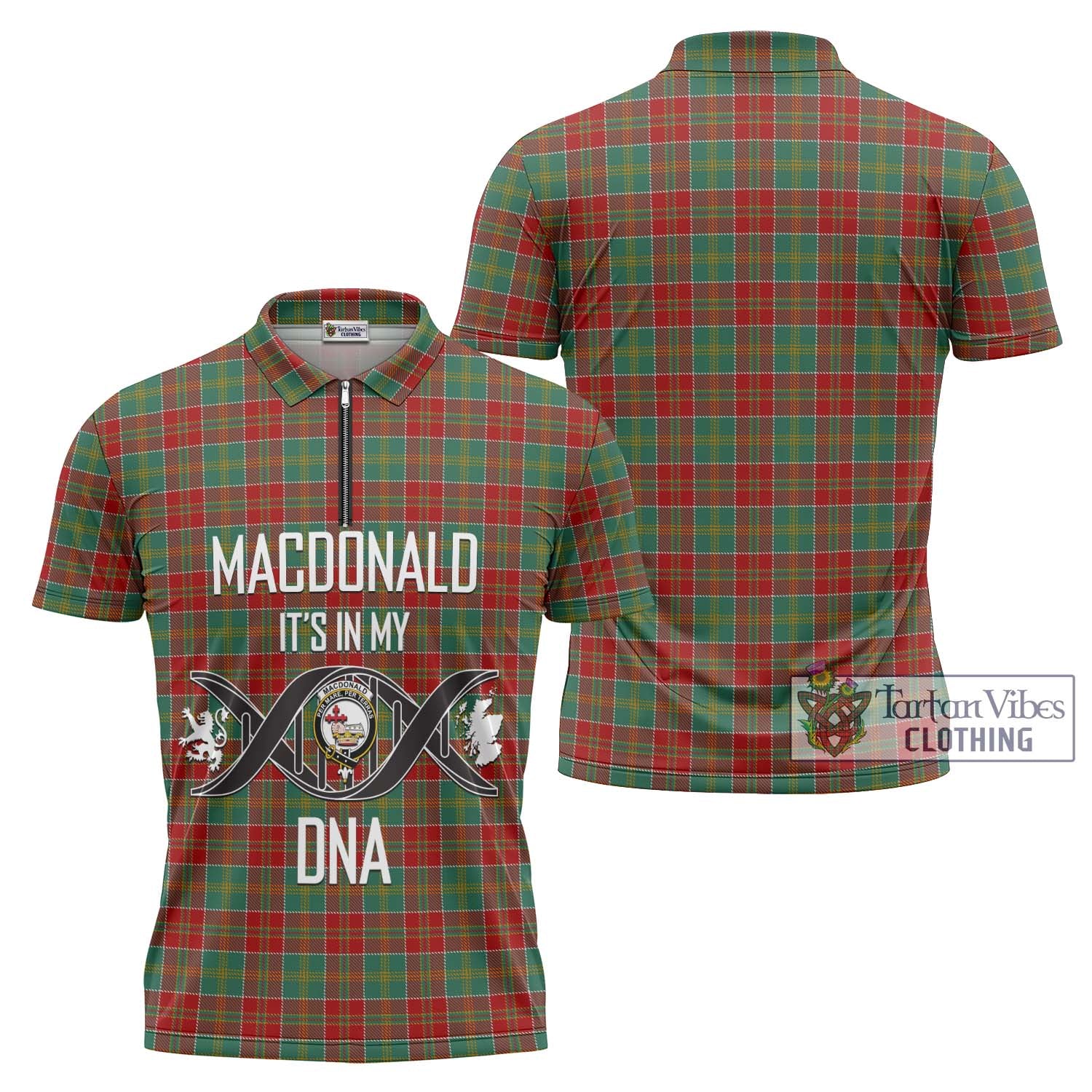 MacDonald of Kingsburgh Tartan Zipper Polo Shirt with Family Crest DNA In Me Style Unisex - Tartanvibesclothing Shop