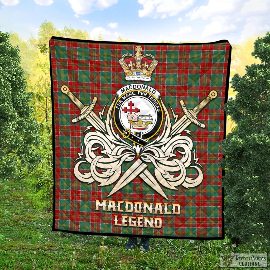 Tartan Vibes Clothing MacDonald of Kingsburgh Tartan Quilt with Clan Crest and the Golden Sword of Courageous Legacy