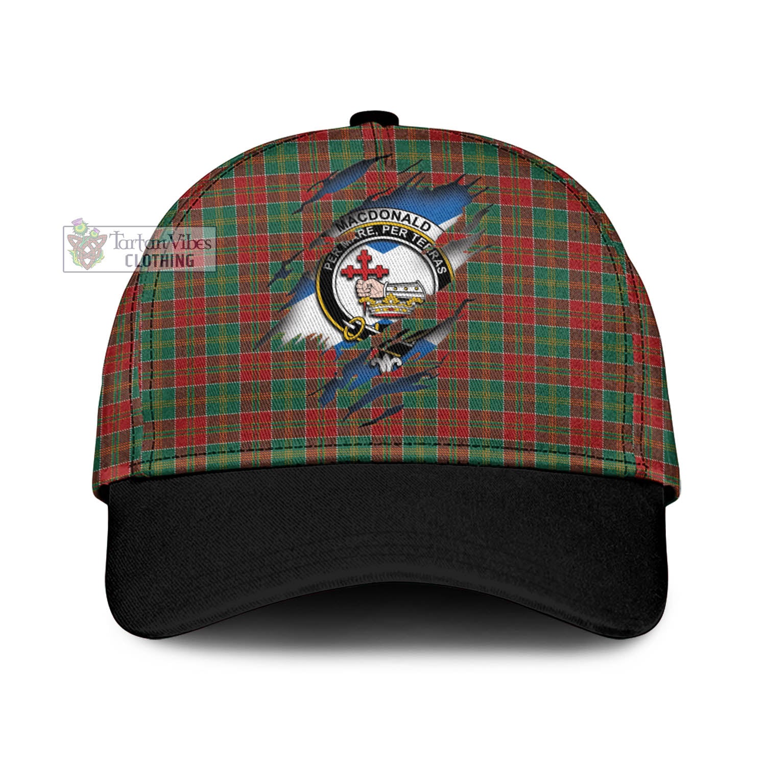 Tartan Vibes Clothing MacDonald of Kingsburgh Tartan Classic Cap with Family Crest In Me Style