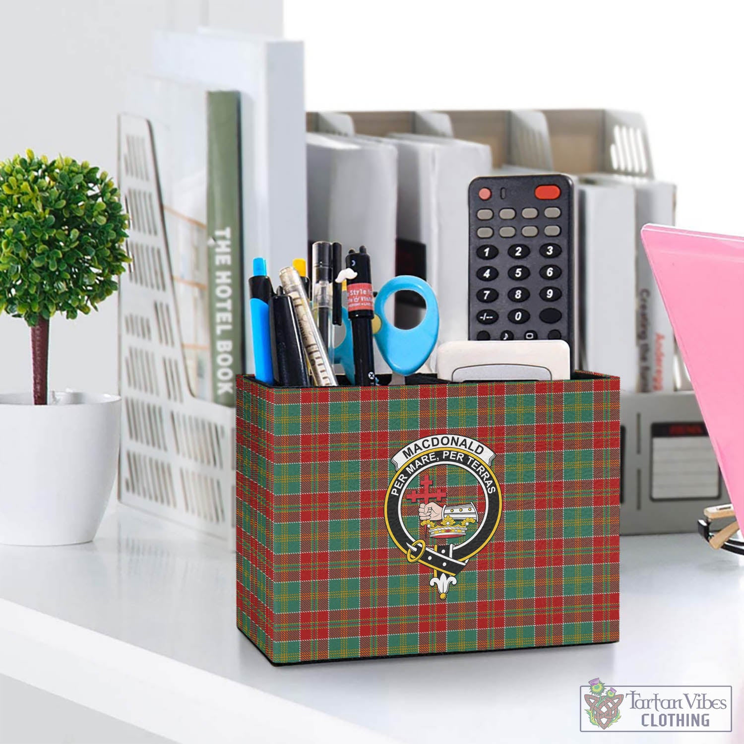 Tartan Vibes Clothing MacDonald of Kingsburgh Tartan Pen Holder with Family Crest