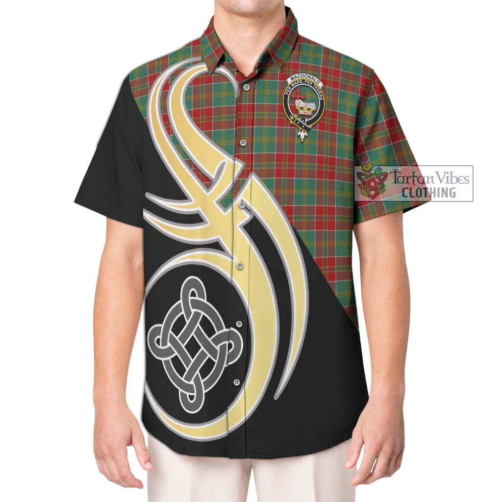 MacDonald of Kingsburgh Tartan Short Sleeve Button Shirt with Family Crest and Celtic Symbol Style Kid - Tartan Vibes Clothing