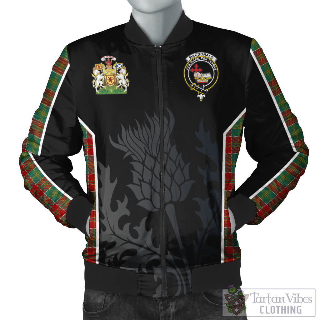 Tartan Vibes Clothing MacDonald of Kingsburgh Tartan Bomber Jacket with Family Crest and Scottish Thistle Vibes Sport Style