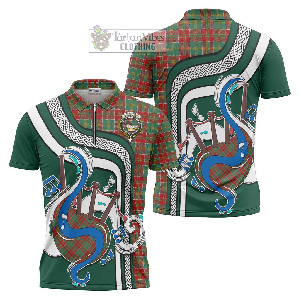 MacDonald of Kingsburgh Tartan Zipper Polo Shirt with Epic Bagpipe Style Unisex - Tartanvibesclothing Shop