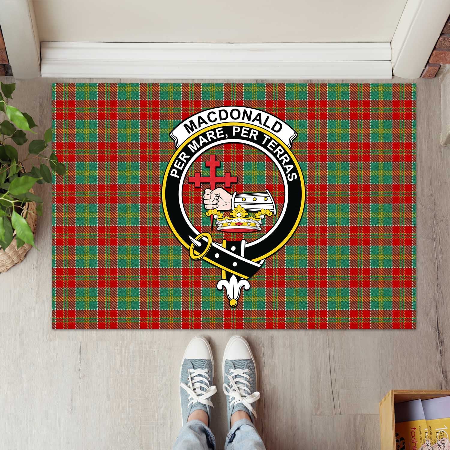 MacDonald of Kingsburgh Tartan Door Mat with Family Crest - Tartanvibesclothing