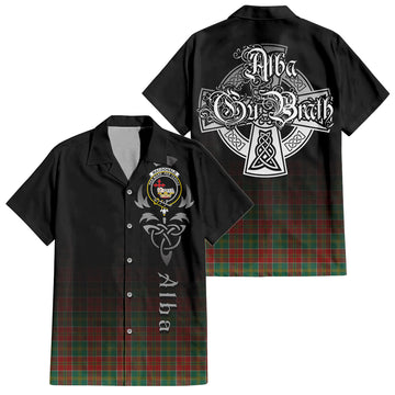 MacDonald of Kingsburgh Tartan Short Sleeve Button Up Shirt Featuring Alba Gu Brath Family Crest Celtic Inspired