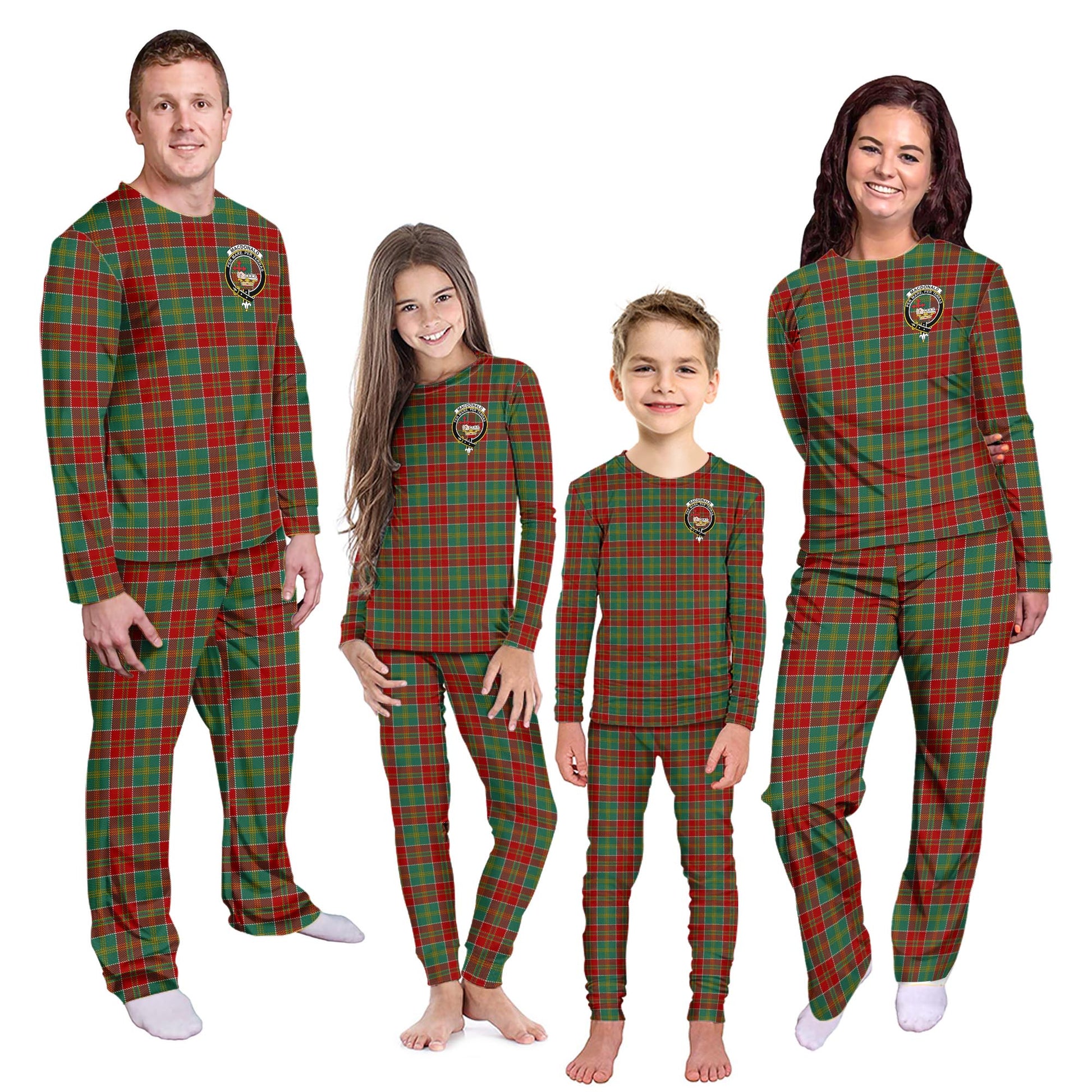 MacDonald of Kingsburgh Tartan Pajamas Family Set with Family Crest - Tartanvibesclothing