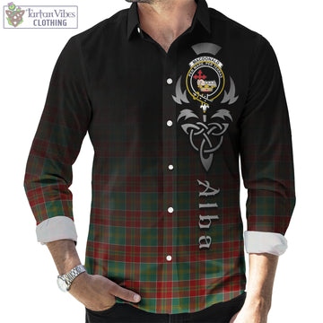 MacDonald of Kingsburgh Tartan Long Sleeve Button Up Featuring Alba Gu Brath Family Crest Celtic Inspired