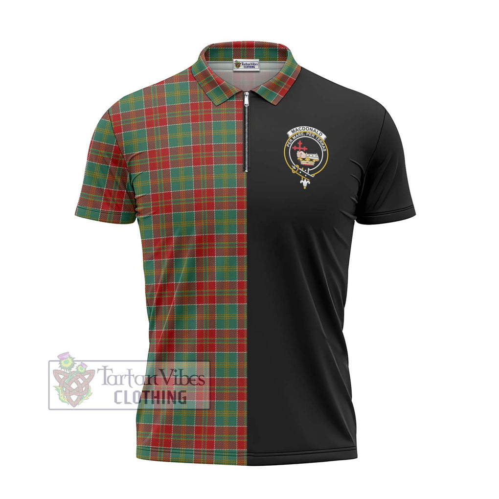 MacDonald of Kingsburgh Tartan Zipper Polo Shirt with Family Crest and Half Of Me Style - Tartanvibesclothing Shop