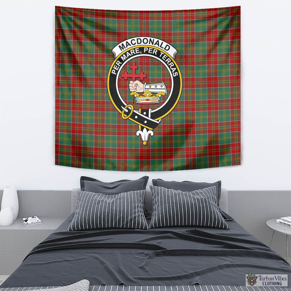 Tartan Vibes Clothing MacDonald of Kingsburgh Tartan Tapestry Wall Hanging and Home Decor for Room with Family Crest