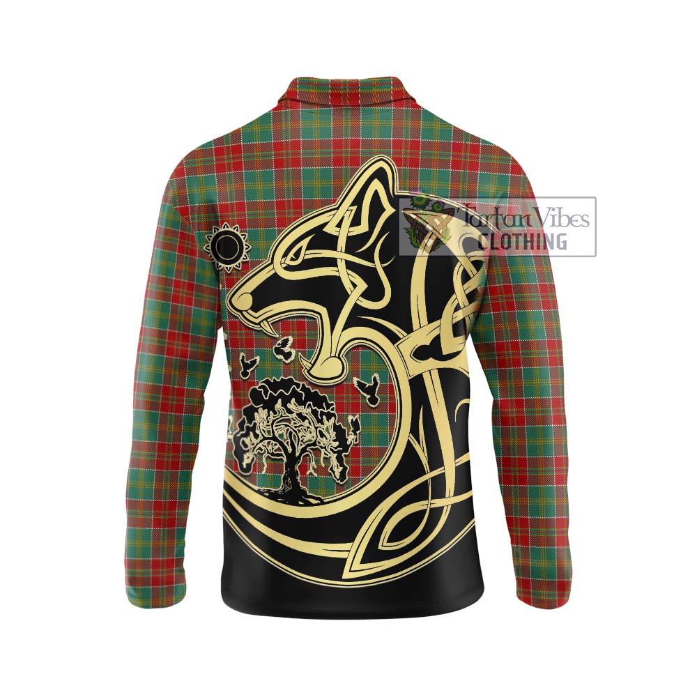 MacDonald of Kingsburgh Tartan Long Sleeve Polo Shirt with Family Crest Celtic Wolf Style - Tartanvibesclothing Shop