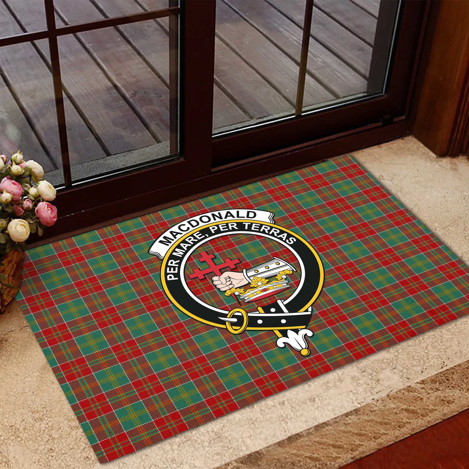 MacDonald of Kingsburgh Tartan Door Mat with Family Crest - Tartanvibesclothing