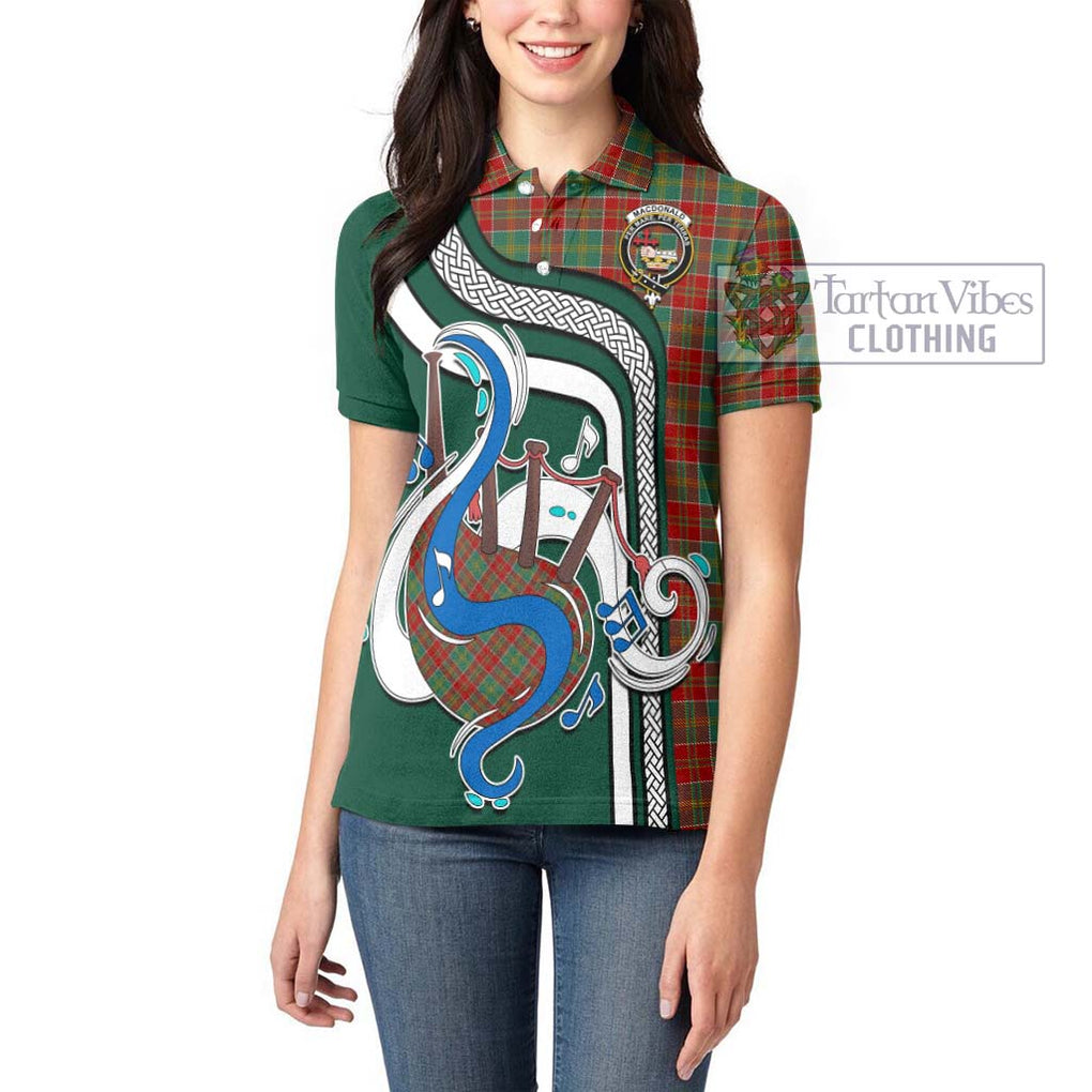 MacDonald of Kingsburgh Tartan Women's Polo Shirt with Epic Bagpipe Style - Tartanvibesclothing Shop