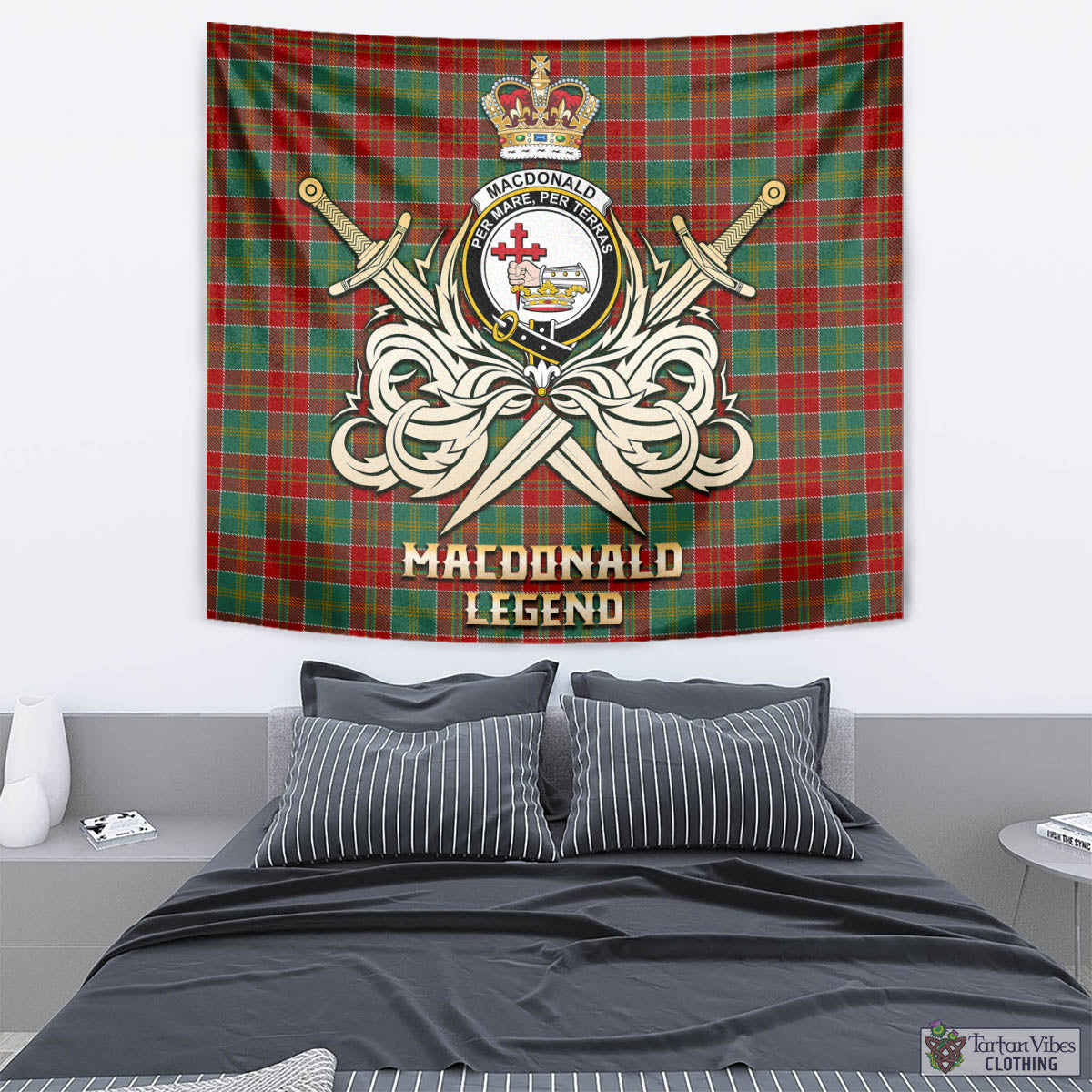 Tartan Vibes Clothing MacDonald of Kingsburgh Tartan Tapestry with Clan Crest and the Golden Sword of Courageous Legacy