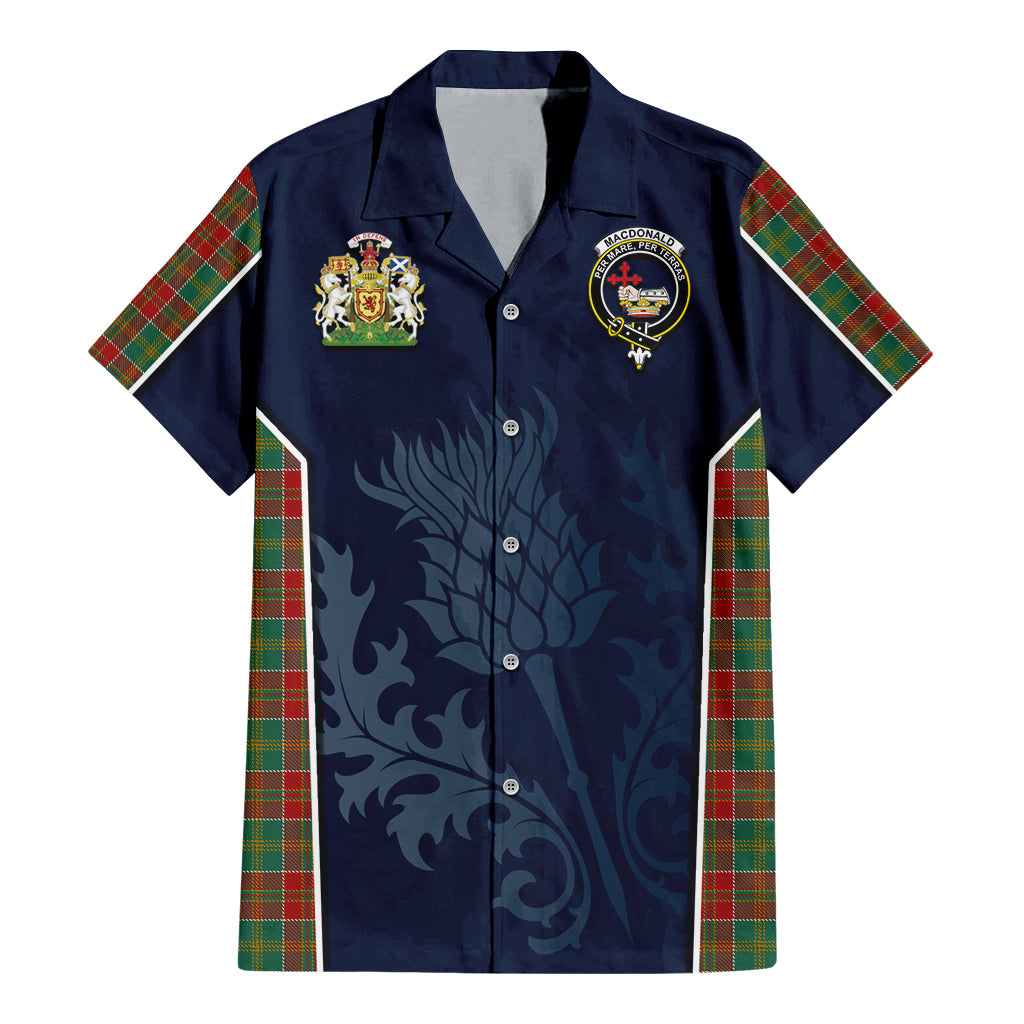 Tartan Vibes Clothing MacDonald of Kingsburgh Tartan Short Sleeve Button Up Shirt with Family Crest and Scottish Thistle Vibes Sport Style