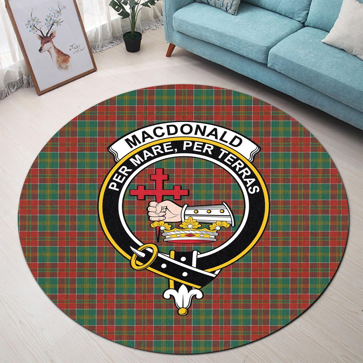 macdonald-of-kingsburgh-tartan-round-rug-with-family-crest