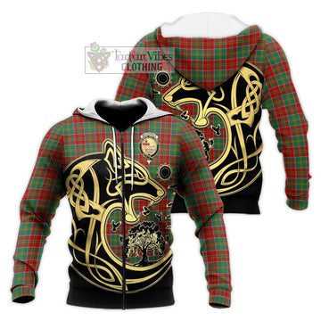 MacDonald of Kingsburgh Tartan Knitted Hoodie with Family Crest Celtic Wolf Style