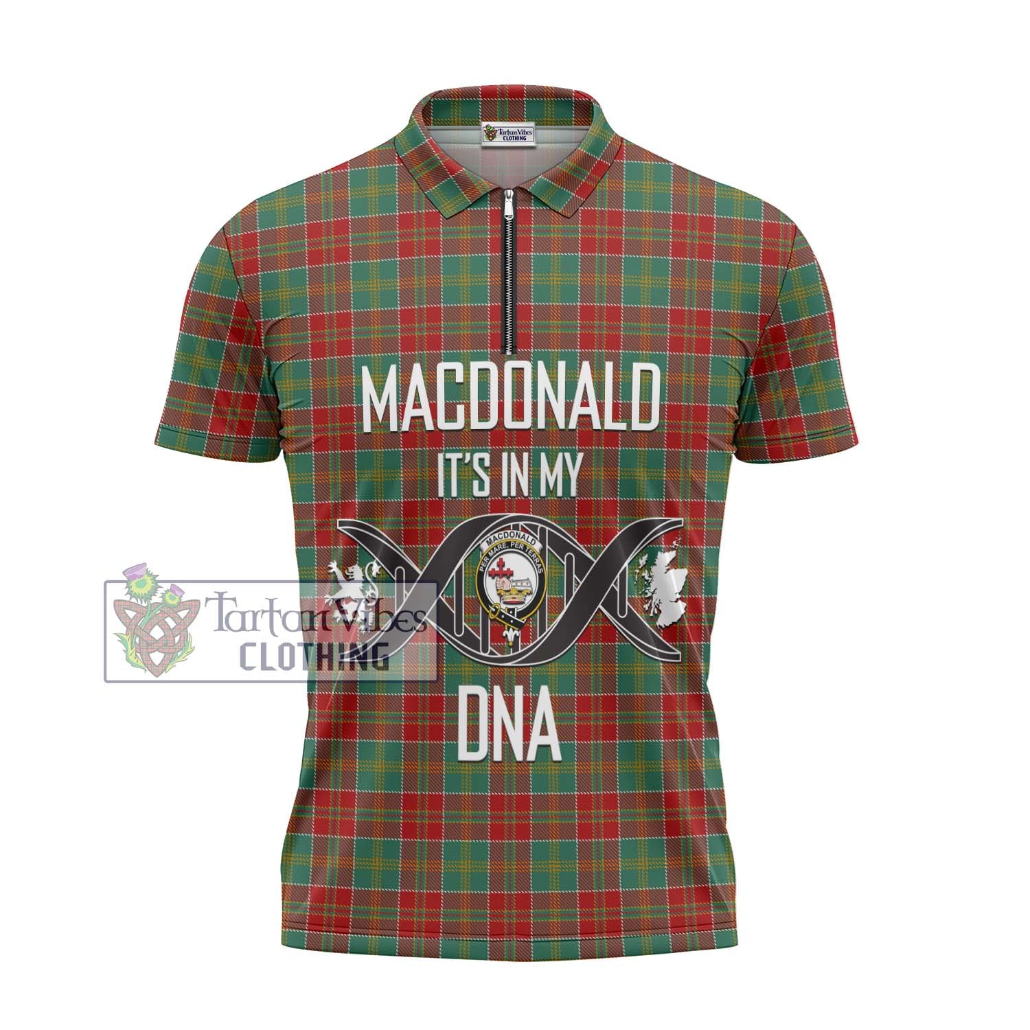 MacDonald of Kingsburgh Tartan Zipper Polo Shirt with Family Crest DNA In Me Style - Tartanvibesclothing Shop