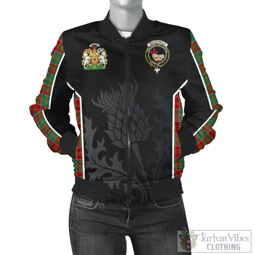 Tartan Vibes Clothing MacDonald of Kingsburgh Tartan Bomber Jacket with Family Crest and Scottish Thistle Vibes Sport Style