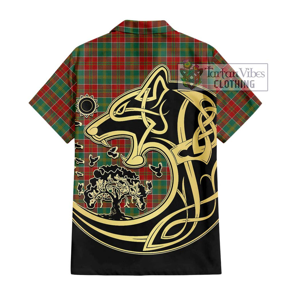 MacDonald of Kingsburgh Tartan Short Sleeve Button Shirt with Family Crest Celtic Wolf Style - Tartan Vibes Clothing