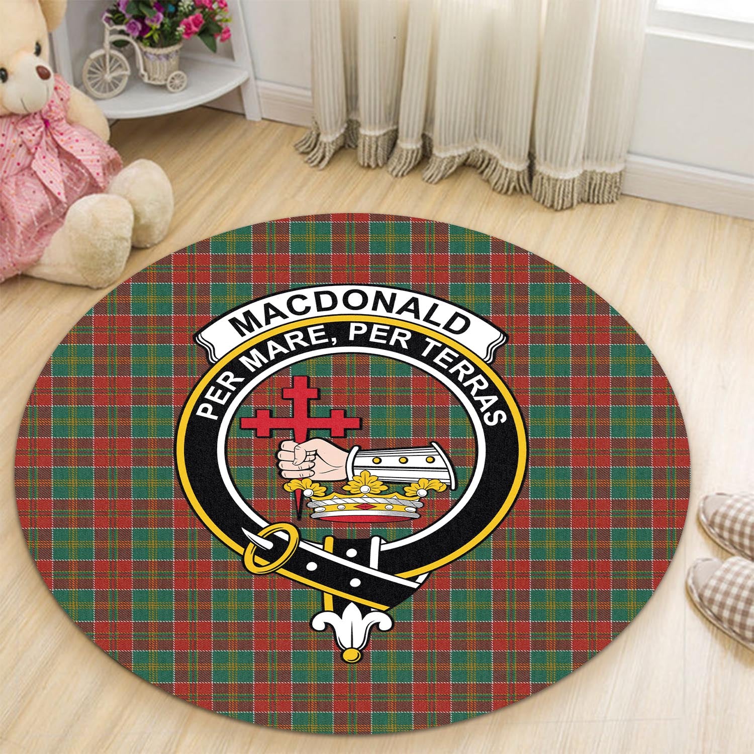 macdonald-of-kingsburgh-tartan-round-rug-with-family-crest