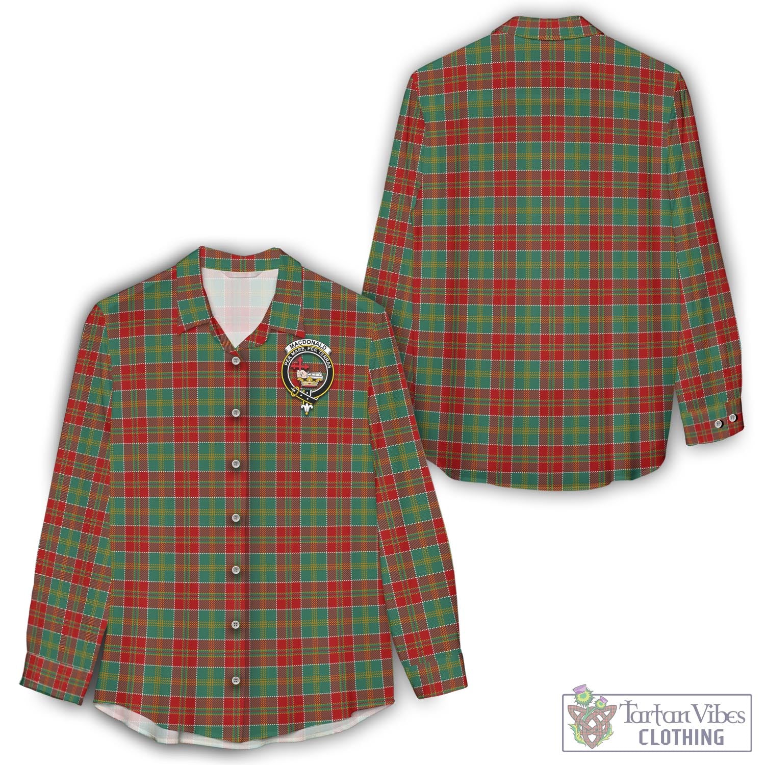 Tartan Vibes Clothing MacDonald of Kingsburgh Tartan Womens Casual Shirt with Family Crest