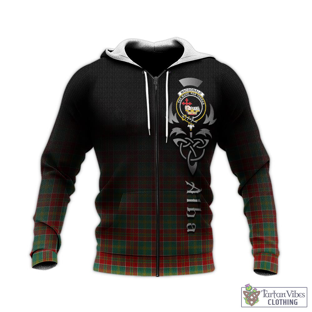 Tartan Vibes Clothing MacDonald of Kingsburgh Tartan Knitted Hoodie Featuring Alba Gu Brath Family Crest Celtic Inspired