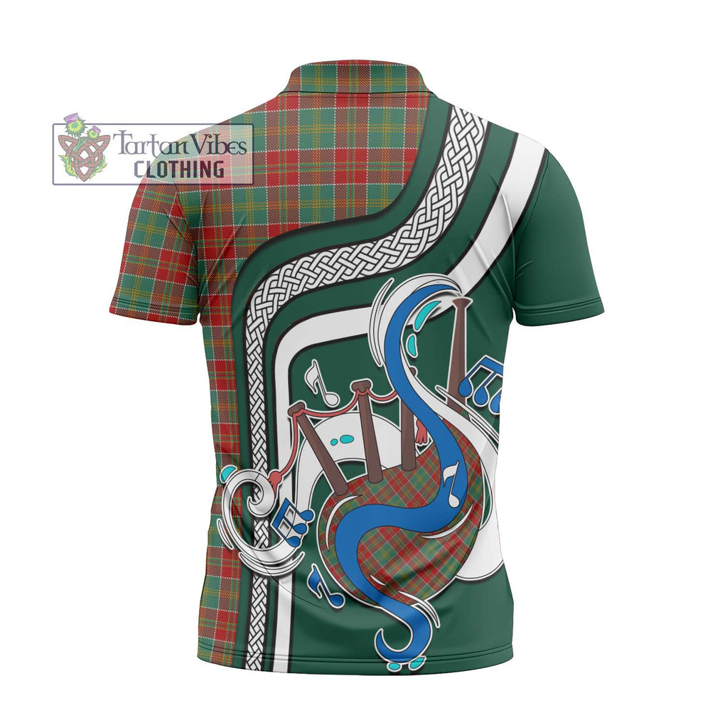 MacDonald of Kingsburgh Tartan Zipper Polo Shirt with Epic Bagpipe Style - Tartanvibesclothing Shop