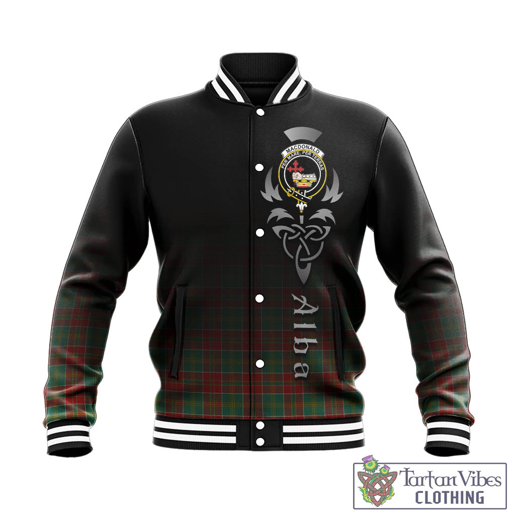 Tartan Vibes Clothing MacDonald of Kingsburgh Tartan Baseball Jacket Featuring Alba Gu Brath Family Crest Celtic Inspired