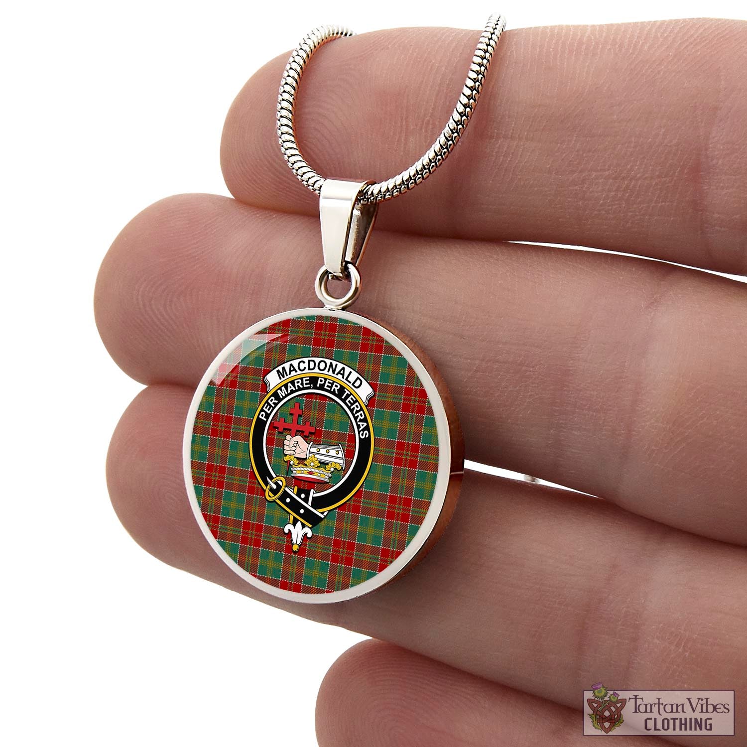 Tartan Vibes Clothing MacDonald of Kingsburgh Tartan Circle Necklace with Family Crest