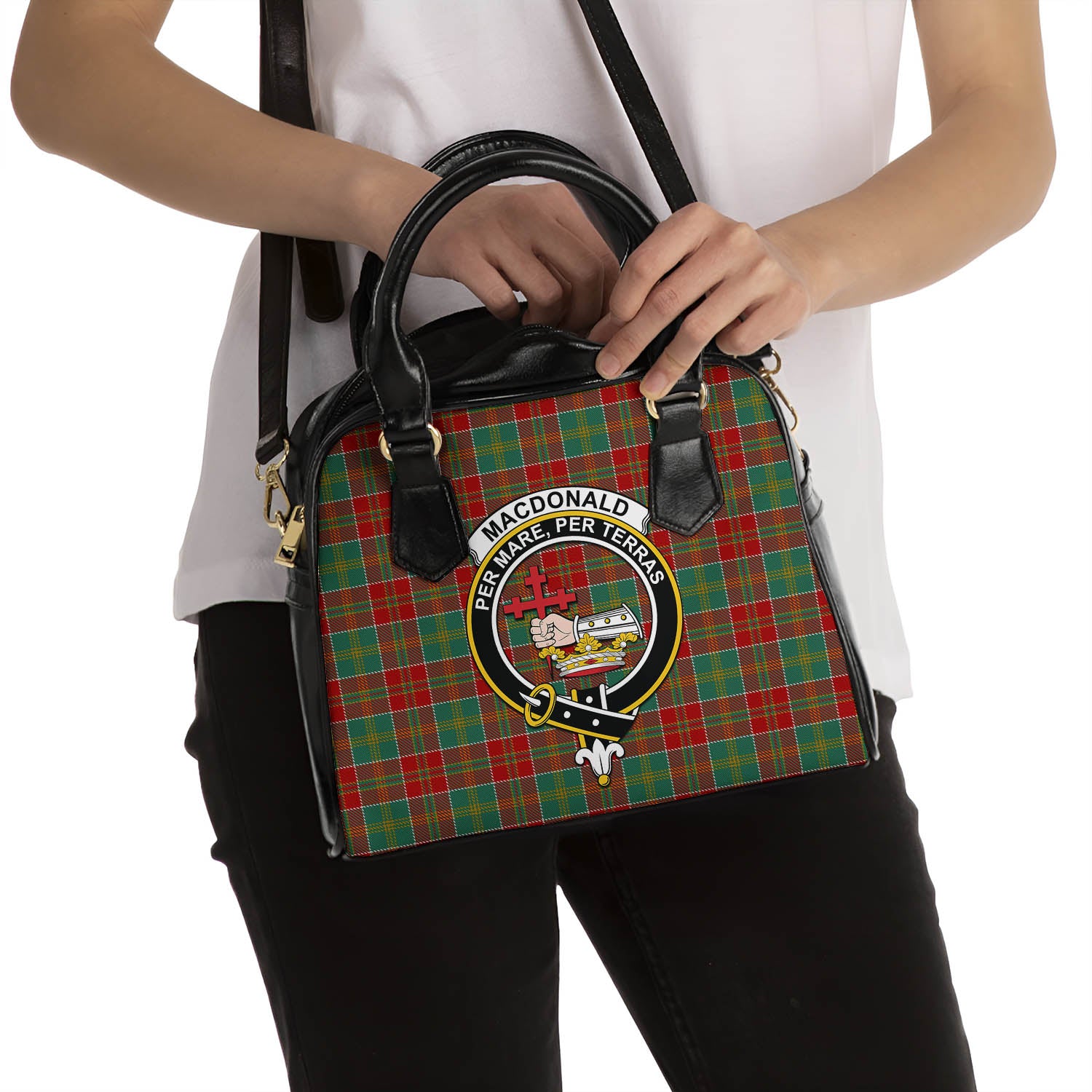 MacDonald of Kingsburgh Tartan Shoulder Handbags with Family Crest - Tartanvibesclothing