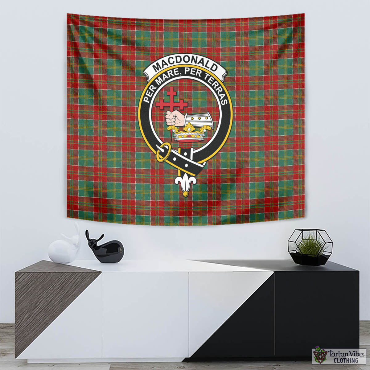 Tartan Vibes Clothing MacDonald of Kingsburgh Tartan Tapestry Wall Hanging and Home Decor for Room with Family Crest