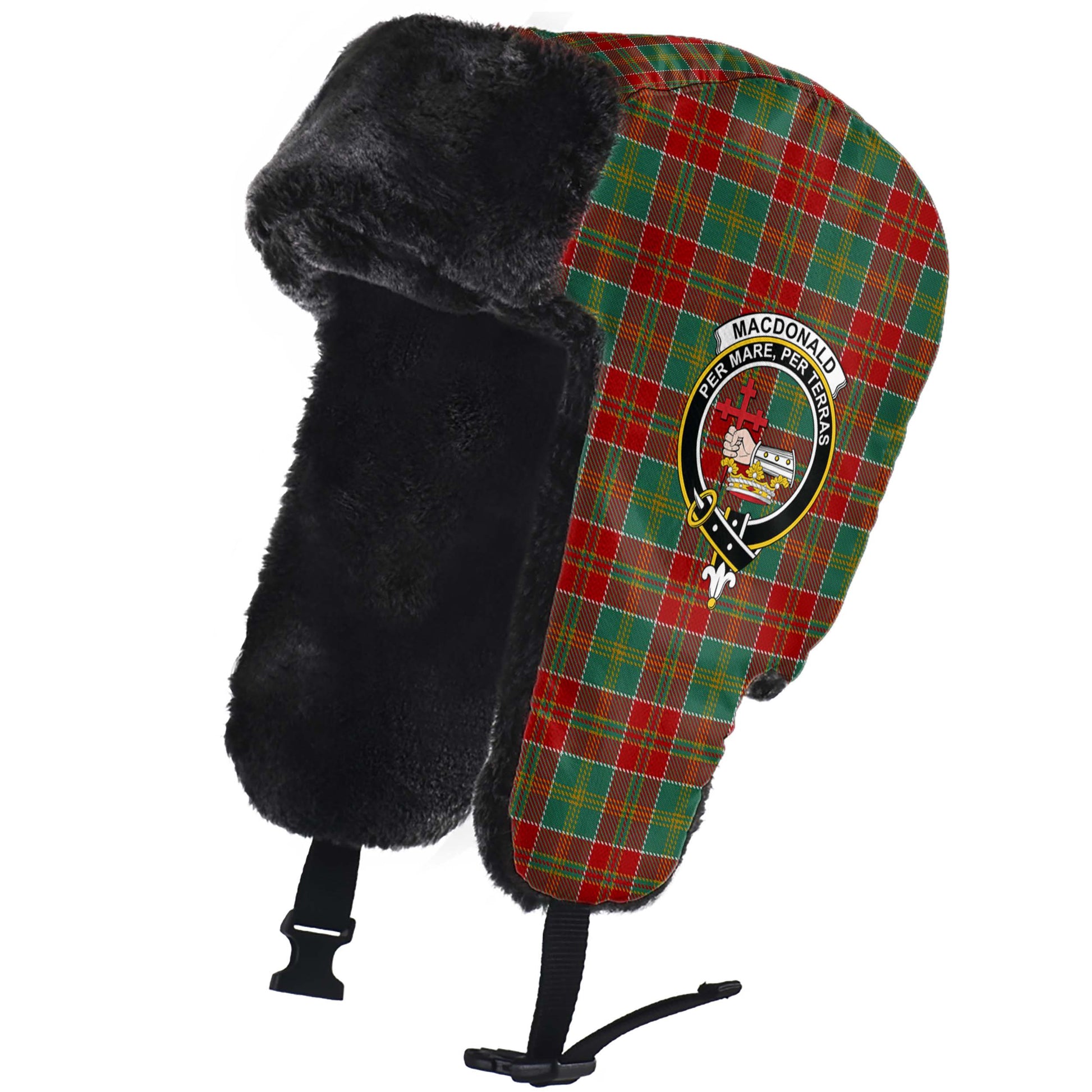 MacDonald of Kingsburgh Tartan Winter Trapper Hat with Family Crest - Tartanvibesclothing