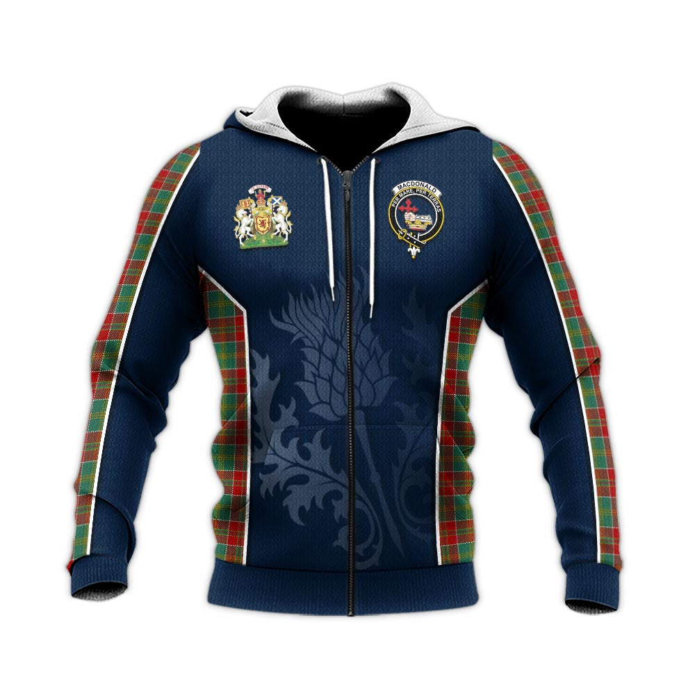 Tartan Vibes Clothing MacDonald of Kingsburgh Tartan Knitted Hoodie with Family Crest and Scottish Thistle Vibes Sport Style