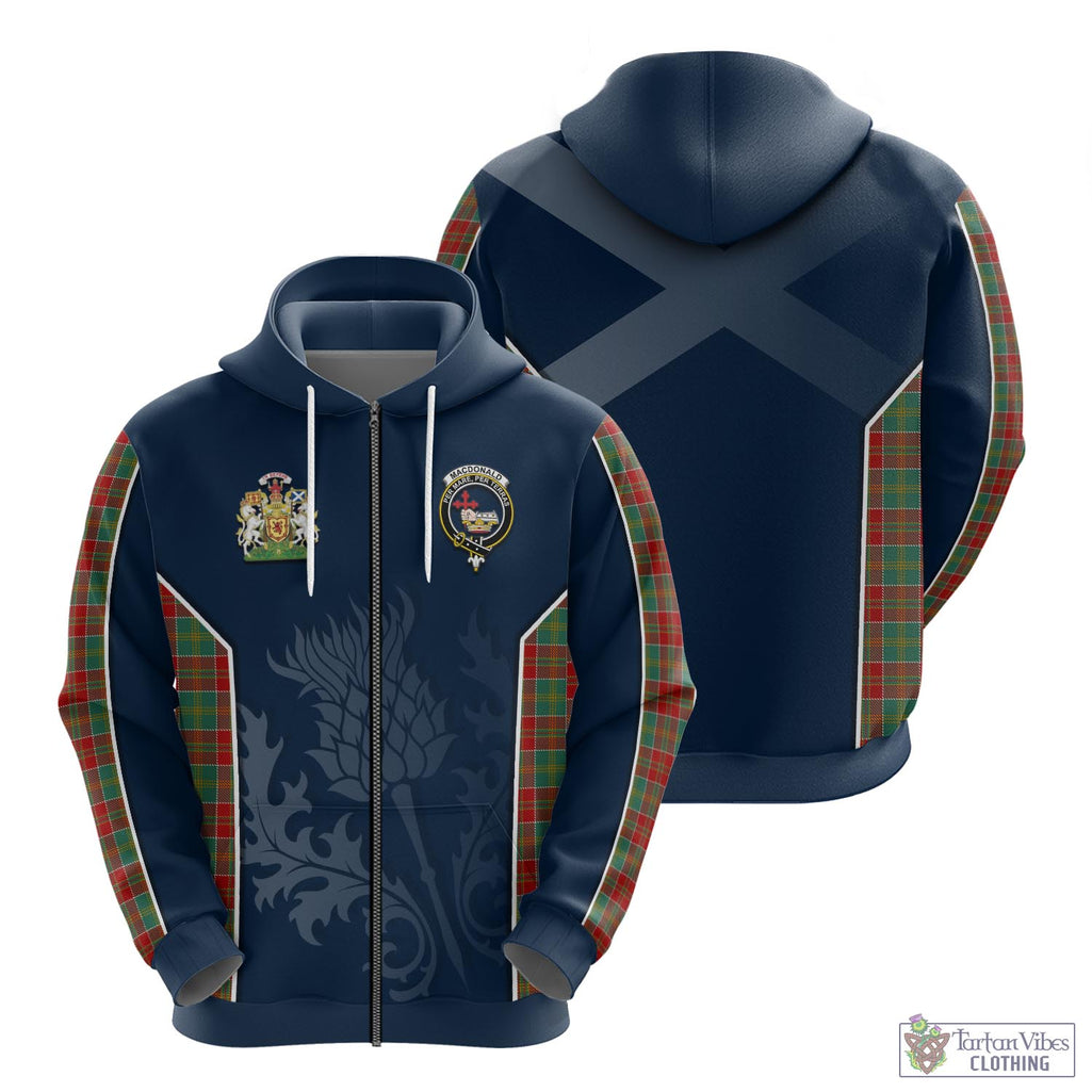 Tartan Vibes Clothing MacDonald of Kingsburgh Tartan Hoodie with Family Crest and Scottish Thistle Vibes Sport Style