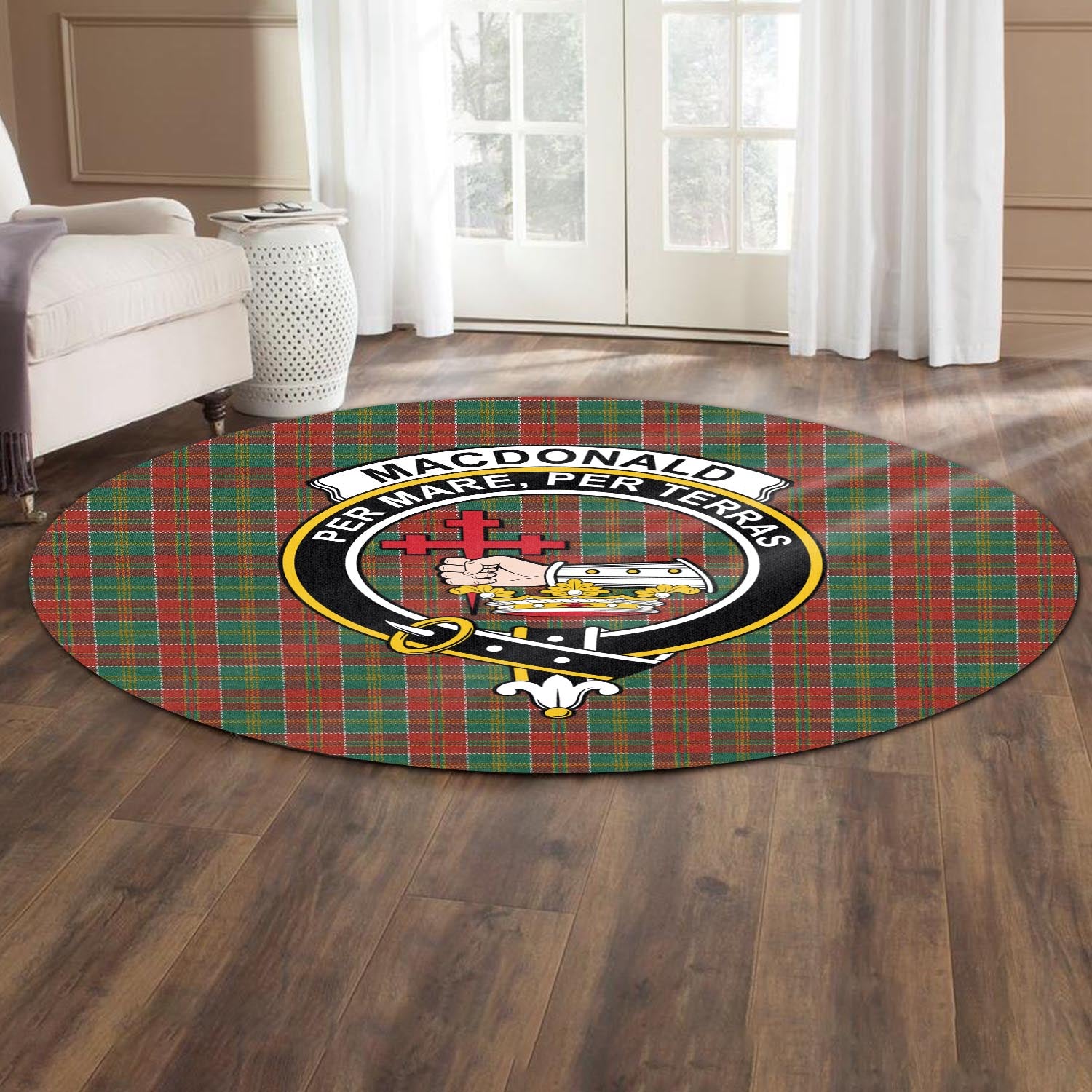 macdonald-of-kingsburgh-tartan-round-rug-with-family-crest